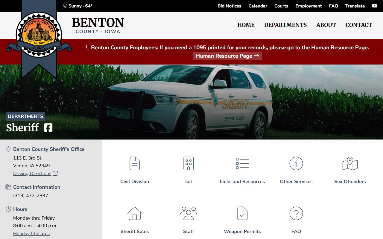 Benton County inmate population sheriff custody source