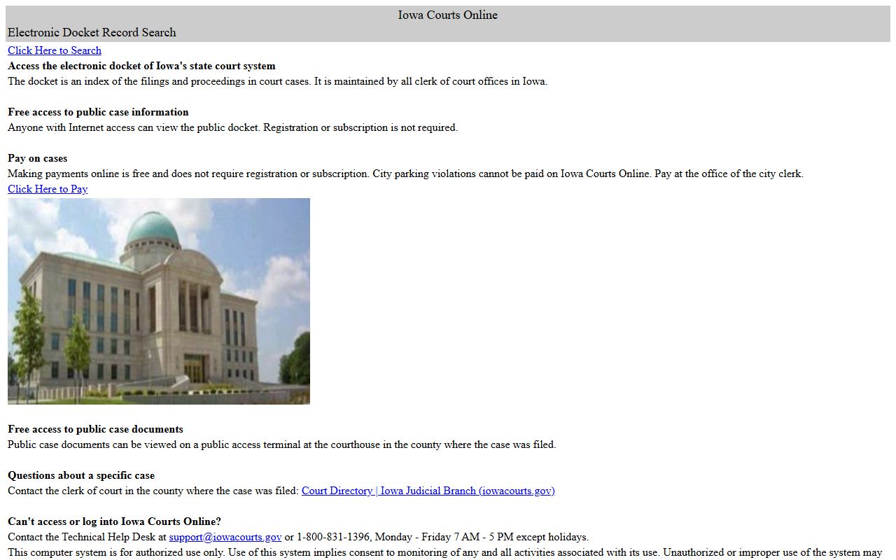 Iowa Courts Online portal for Benton County court records after arrest