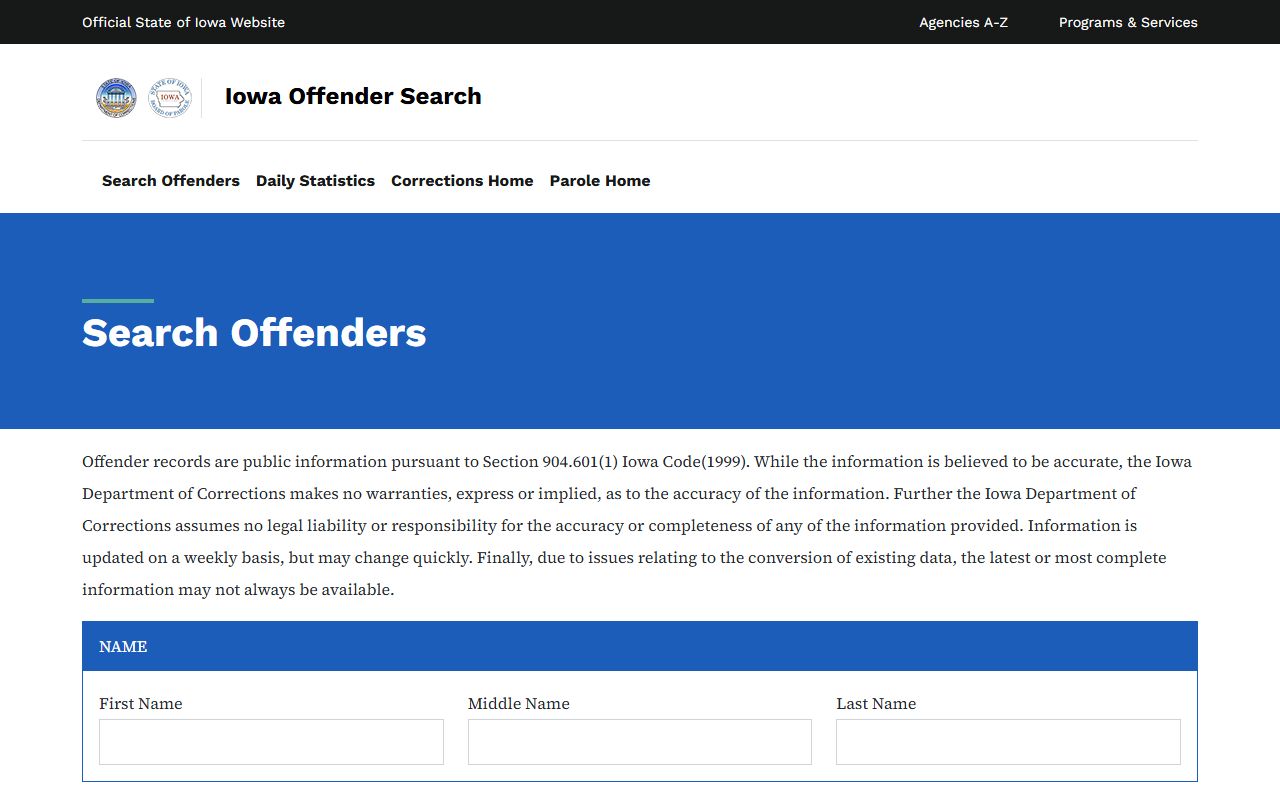 Iowa DOC offender search for Benton County sentenced inmate records
